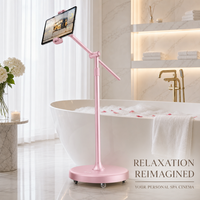 Support de téléphone au sol esthétique L68S de qualité supérieure, base lestée de 4 kg, bras long de 64 cm, 5 roues, réglable, stable, en métal