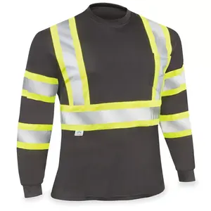 Camicie di sicurezza per costruzione a manica lunga ad alta visibilità all'ingrosso all'ingrosso verde Neon 100% poliestere rapido asciutto