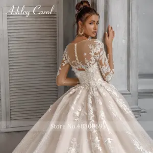Ashley Carol princesa Vestido De Novia <span class=keywords><strong>2022</strong></span> manga larga romántico con cuentas 3D flores apliques A-Line <span class=keywords><strong>vestidos</strong></span> De Novia Vestido De Novia - Product Image 3
