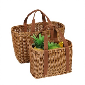 Cesto portaoggetti rettangolare in PP effetto rattan stile giapponese con manici per snack, pane, giocattoli e organizzazione cassetti <span class=keywords><strong>bagno</strong></span> - Product Image 2