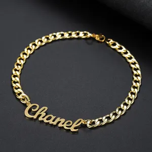 Customized Name Bracelet Gold Stainless Steel Bracelet Personalized Name Bracelet For Women Men