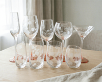 Ensemble de verrerie gravée à motif floral vintage avec base pulvérisée rose pour vin, champagne, cocktails et usage quotidien