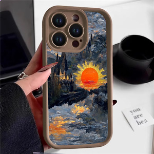 Nouvelle coque de téléphone Coucher de soleil et lever de soleil au château pour iPhone 16 17 Pro Max 14 13, coque arrière givrée antichoc couleur bonbon - Product Image 6