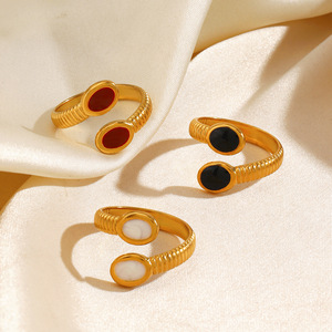 Anello Aperto Moderno in Acciaio Inossidabile Placcato Oro con Smalto Multicolore a Goccia, Gioiello da Dito Cristiano - Product Image 3