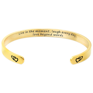 6mm or 316L acier manchette Bracelet inspirant amitié cadeau bijoux vivre dans l'instant rire chaque jour amour <span class=keywords><strong>au</strong></span>-delà <span class=keywords><strong>des</strong></span> <span class=keywords><strong>mots</strong></span> - Product Image 2