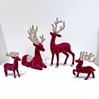Ornement de Noël en forme de renne, en velours rouge bordeaux floqué et sequins, décoration festive pour centre de table, en plastique, fabriqué en Chine