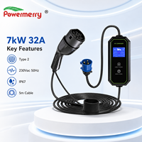 Nouveau chargeur EV portable 7 kW 32 A Type 2 monophasé 230 Vca 50 Hz IP67 avec câble de 5 m pour maison et garage européen, garantie de 2 ans