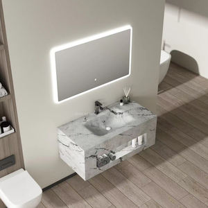 Salle de bain <span class=keywords><strong>Dalle</strong></span> de roche Flexion à chaud Lavabo intégré Meuble sous vasque en marbre Pierre frittée Lavabo Salle de bain avec miroir - Product Image 3