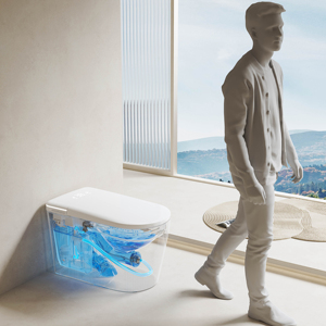 WC intelligent monobloc à siphon en S allongé, réservoir intégré, couvercle à ouverture automatique, télécommande, bidet, en céramique – Meilleures ventes - Product Image 4
