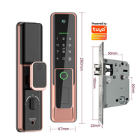 Serrure de porte intelligente en verre courbé ANG avec caméra, alimentation par piles AA, serrure de porte en bois intelligente compatible avec Tuya Wifi Remote