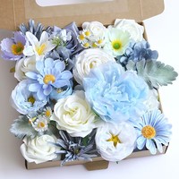 Kit de fleurs artificielles en soie bleue faites à la main, ensemble de boîtes de fleurs artificielles pour la Saint-Valentin, Pâques, décoration de la maison, artisanat, arrangement, mariage