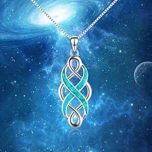 Collana con ciondolo a nodo celtico geometrico per donna, collana con catena a scatola color opale, collana da maglione, gioielli alla moda - Product Image 3