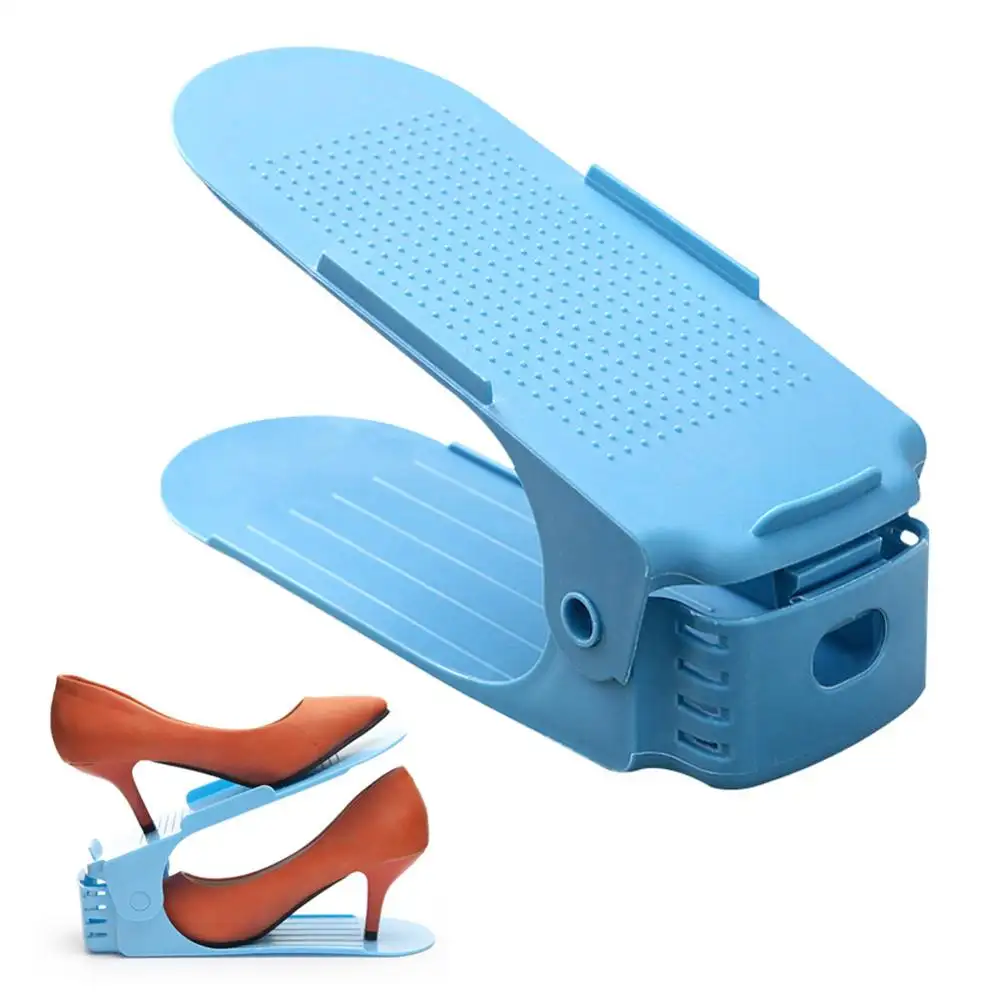 Обувь поддержка слот Экономия пространства шкаф с подставкой двойные-стеллаж для хранения платформенного типа Регулируемый складной пластиковый обувной стеллаж Органайзер