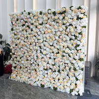Mur de fleurs artificielles européennes 3D ultra-réaliste enroulable avec lotus, 8 pieds x 8 pieds, pour décoration de toile de fond de cabine photo de mariage et de fête