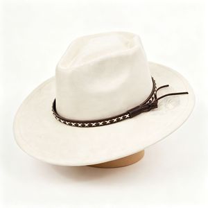 Topi Koboi Suede Bertepi Lebar Dengan Motif Burung Gagak, Topi Fedora Retro Barat, Tali Serut Dapat Disesuaikan, Topi Cowgirl Vintage Boho - Product Image 5