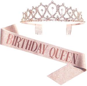 Rose Gold Glitter Pink Sash Birthday Girl Etiqueta Set Incluye Corona Correa para el hombro Decoraciones para fiestas Embalaje al por mayor - Product Image 3