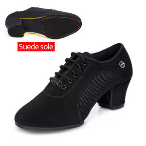 Sepatu Dansa <span class=keywords><strong>Tango</strong></span> Ballroom Latin Wanita, Bagian Atas Kain Oxford, Hak 5cm, Sol Suede, Warna Hitam, Sepatu Latihan - Product Image 5