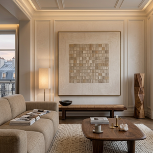 Peinture à l'huile texturée faite à la main, art mural abstrait neutre, relief 3D, toile d'art pour la décoration intérieure d'hôtel, vente en gros - Product Image 3