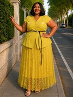 Ensemble robe-veste pour femme, veste sans manches à col en V, jupe longue plissée taille haute, robe de soirée grande taille