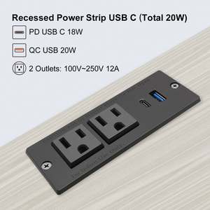 공장 미국 전원 콘센트 매입형 전원 스트립 W/USB a + USB C 가구 매입형 콘센트/테이블 플러시 마운트 전원 스트립 - Product Image 5