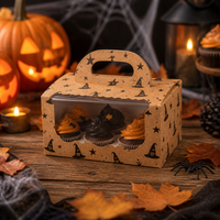 Boîte à cupcakes en kraft personnalisée avec impression de chapeau de sorcière d'Halloween, boîte à cupcakes en papier avec fenêtre, emballage de boulangerie écologique en gros