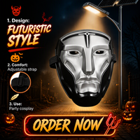 Masque de fête mécanique cyborg en plastique intégral, écologique, durable et non toxique pour Halloween, le Poisson d'avril et la remise des diplômes