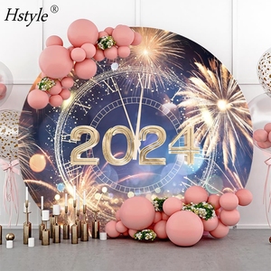 2024 bonne année ronde toile de fond couverture feux d'artifice Champagne fond pour la photographie célébrer le nouvel an fête décor HS1538 - Product Image 3
