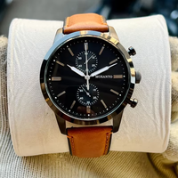 Montre chronographe minimaliste à quartz pour homme, boîtier ultra fin, plusieurs sous-cadrans, bracelet en cuir véritable, montre-bracelet décontractée pour homme