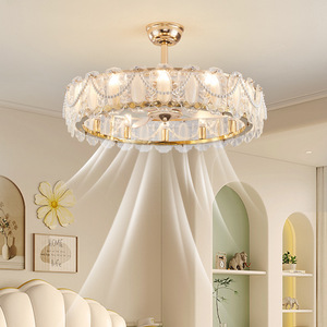 Ventilateur de plafond <span class=keywords><strong>vintage</strong></span> français avec plumes, coquillages et perles, 2-en-<span class=keywords><strong>1</strong></span> avec lampe LED, luminaire décoratif silencieux - Product Image 2