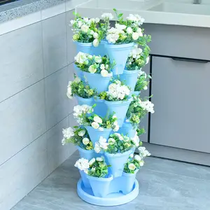 Erdbeer Vertikal Garten Pflanzer Pflanzer Turm Beweglicher Blumentopf mit Rädern Stapelbare Hydro ponik Töpfe