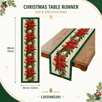 Chemin de table de Noël personnalisé en lin imprimé Poinsettia, décoration de table de repas de fête, décoration festive pour la maison