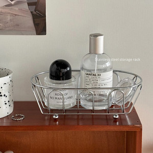Oval Metal <b>Wire</b> <b>Storage</b> <b>Basket</b> With Cosmetics And Hair Ties <b>For</b> Desk Organization - Product Image 4