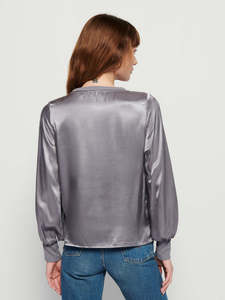 Rắn v-cổ đèn lồng tay áo hàng đầu Chic mùa hè voan áo phụ nữ thanh lịch shirred DOLMAN TRIM thêu logo - Product Image 3