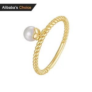 RINNTIN GPR19 Fabricante de joyería fina 14K Chapado en oro Perla natural Twist S925 Anillos de plata esterlina para mujeres