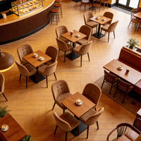 Ensemble de tables et chaises de salle à manger en bois massif sur mesure, structure métallique, design moderne, durable, écologique, usage commercial, école, hôtel, garantie 3 ans