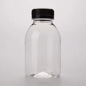 250毫升8oz容量饮料瓶防拆盖铝盖OEM白色透明塑料起泡苏打茶奶汁圆瓶