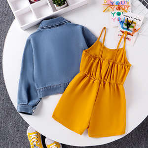 Vêtements pour bébés, vêtements pour filles de 2 à 7 ans, printemps et automne, avec bretelles et shorts, veste <span class=keywords><strong>en</strong></span> <span class=keywords><strong>jean</strong></span> avec ceinture - Product Image 3
