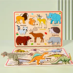 Holz farm Dinosaurier Verkehr Tiere Drei dimensionales Puzzle Kinder Pädagogisches Lernen Magnet puzzle