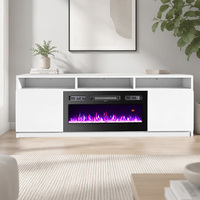 Cheminée électrique avec flammes artificielles, télécommande, en bois blanc et noir, sur mesure, 63 pouces, pour salon