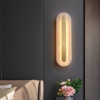 Applique murale LED moderne minimaliste en cuivre massif et albâtre, lumière blanc chaud 3000K pour mur de fond, salon, escalier, couloir