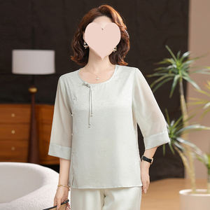 Blusa <span class=keywords><strong>de</strong></span> <span class=keywords><strong>Verano</strong></span> para Mujer con Corte Holgado y Detalle <span class=keywords><strong>de</strong></span> Borla Decorativa, Hecha <span class=keywords><strong>de</strong></span> Satén Sintético Transpirable - Product Image 3