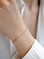 Bracelet de tennis en or massif 18k, vrai diamant, amour délicat, pour dames, fin, pur or, sans ternissement, réglable, dubaï