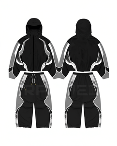 Ensemble de survêtement 2 pièces unisexe : pantalon et veste à capuche, coupe-vent de travail, imperméable, avec empiècements en PU et 100% nylon, imprimé uni - Product Image 1