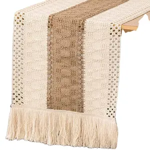 Luxury High-End Linen Cotton Fringe Lace Waterproof Customized Design Wedding Grand Hotel Table Runner