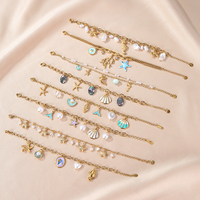 Ensemble de bracelets à breloques tropicales mixtes, en acier inoxydable plaqué or 18 carats, résistant au ternissement, avec breloques étoile de mer, hippocampe, coquillage et abalone, pour femme
