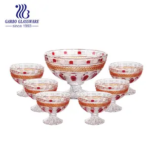 New design high white material 7pcs glass fruit bowls set with stemware engraved crystal glass salad bowl mixing bowl set