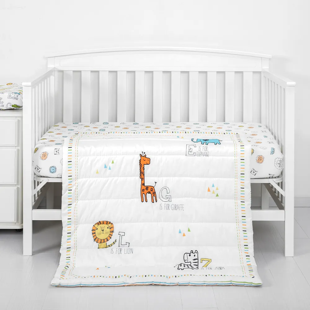 Animale Zoo Culla Culla Leone Elefante Nursery Letto Set Del Ricamo 100% del Cotone Del Bambino Appena Nato Set di Biancheria Da Letto