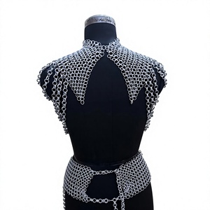 Collier en maille d'acier inoxydable plaqué argent, forme irrégulière, bijou de mode style armure, artisanat métallique soudé - Product Image 5
