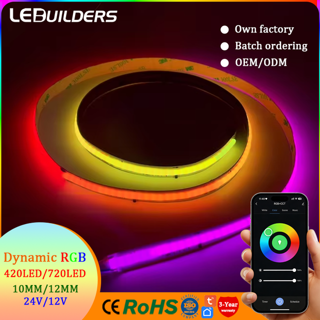 Ws2811 24V RGBW COB LED Strip 420LEDs/m Pixel Programmable Multicolor Individually Addressable Copper Landscape Lighting