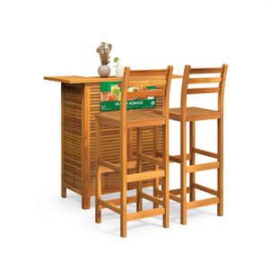 Conjunto de Barra de Jardín Compacto, Muebles de Exterior de Madera de Acacia Sólida, 2 Plazas, Diseño Rústico - Product Image 1